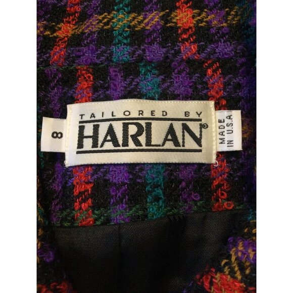 Vintage 80s Womens Blazer Colorful Plaid Jeweled Buttons Boyfriend Jacket Size 8 - Picture 6 of 8